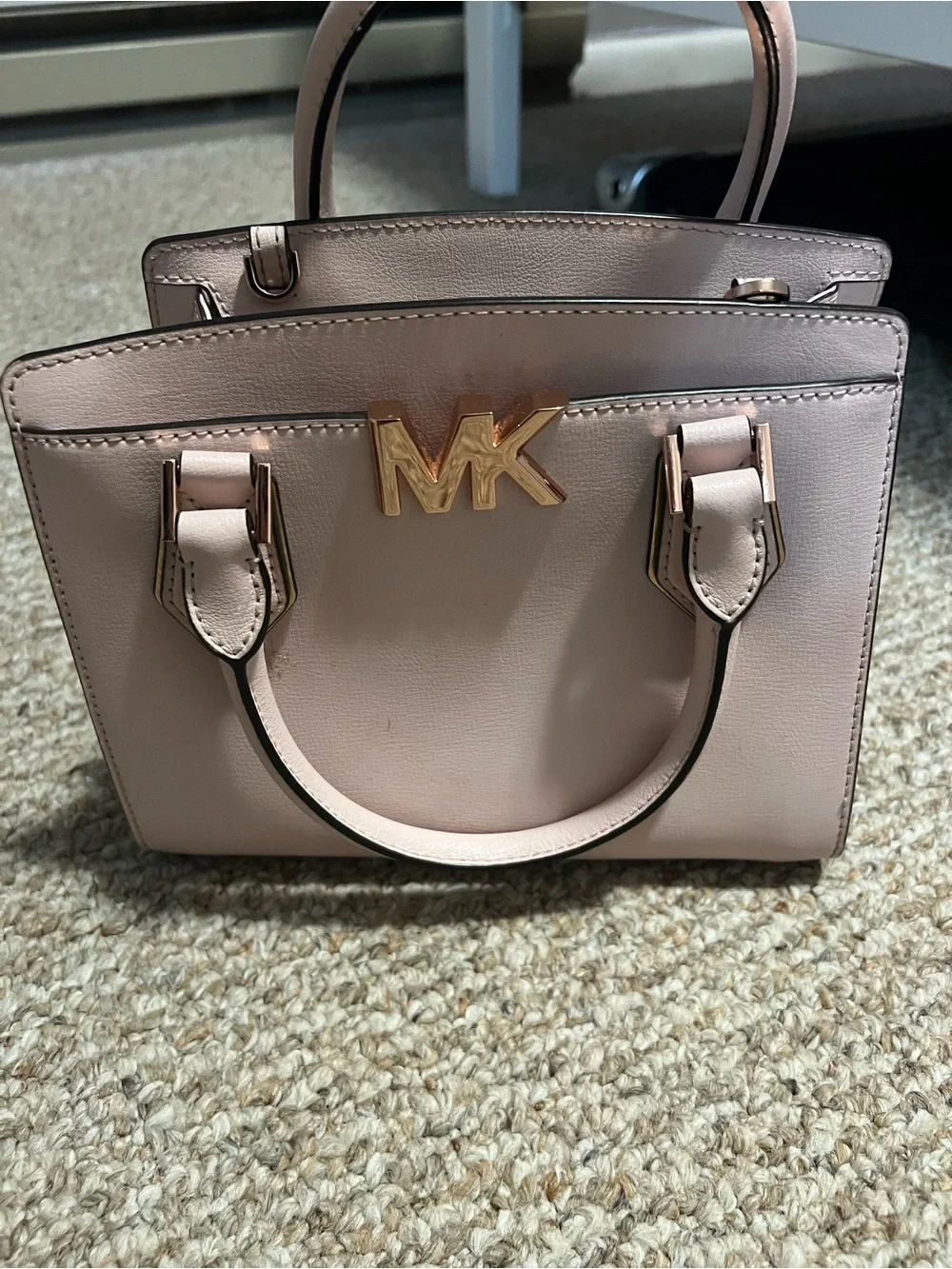 Michael Kors Blush Pink Leather Top-Handle Satchel with Gold MK Emblem